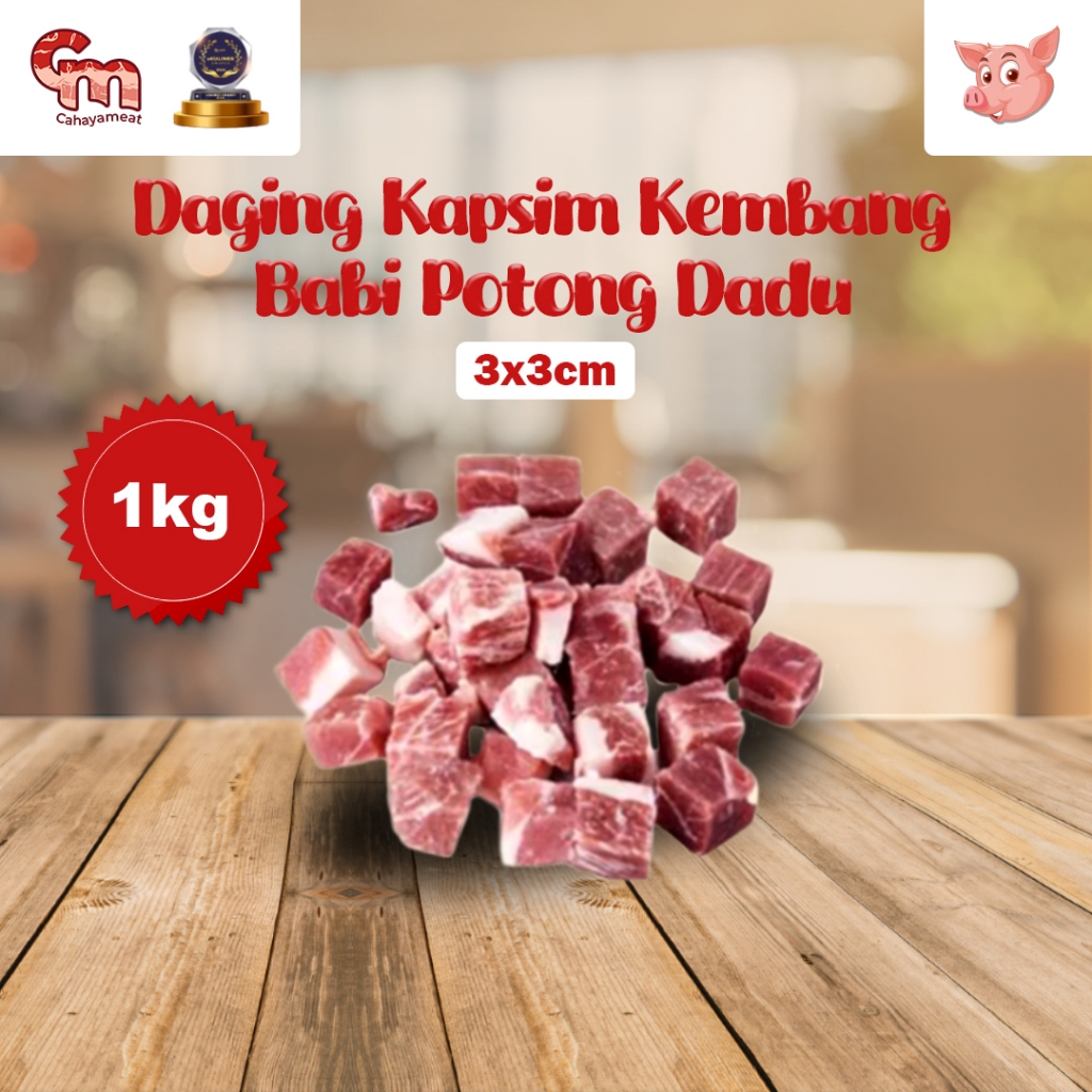 

Kapsim Kembang Dipotong Dadu/Kotak babi kecap sate babi 3x3cm