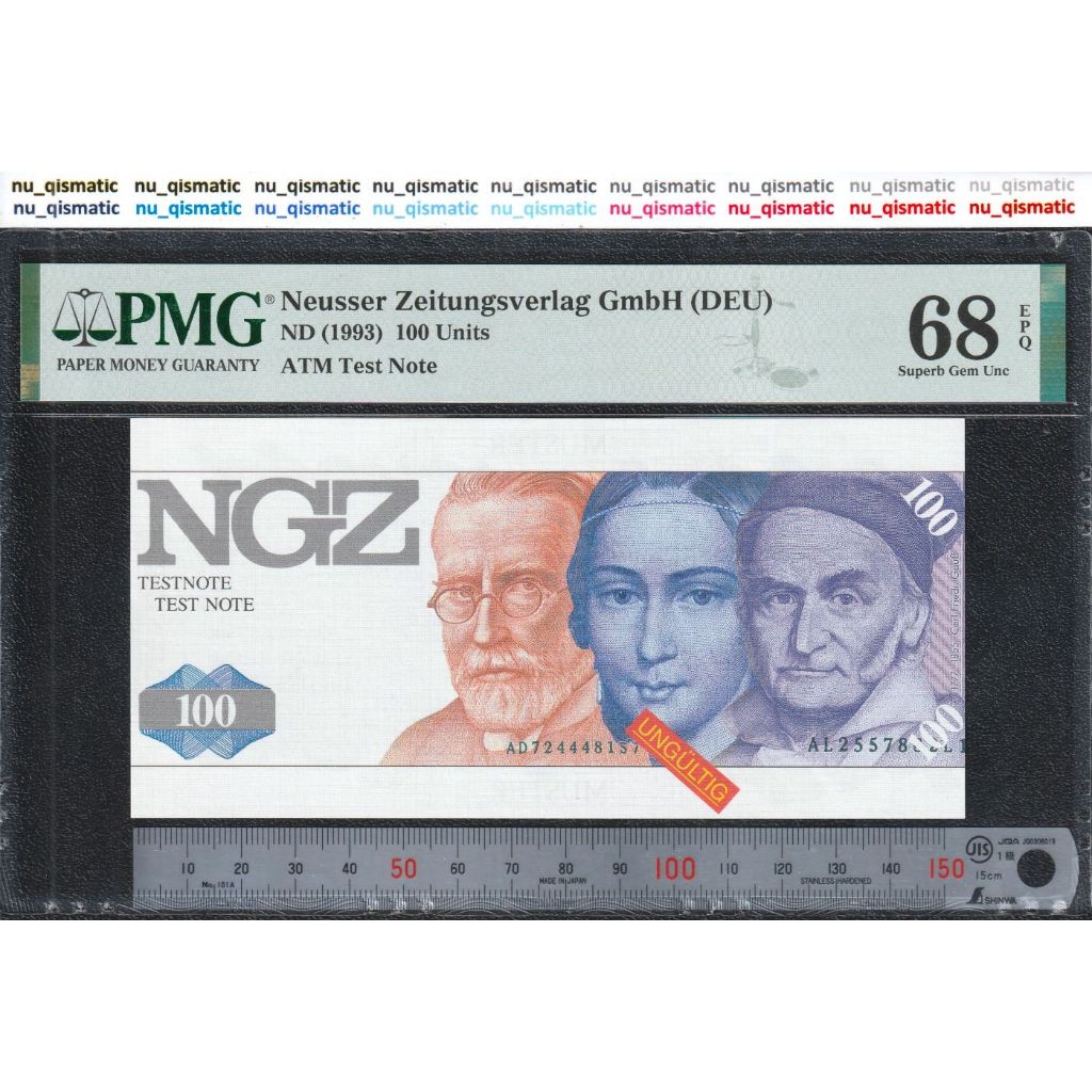 Uang Test Note Neusser Zeitungsverlag GmbH Germany, 100 Units, 1993 , PMG 68 EPQ Superb Gem UNC