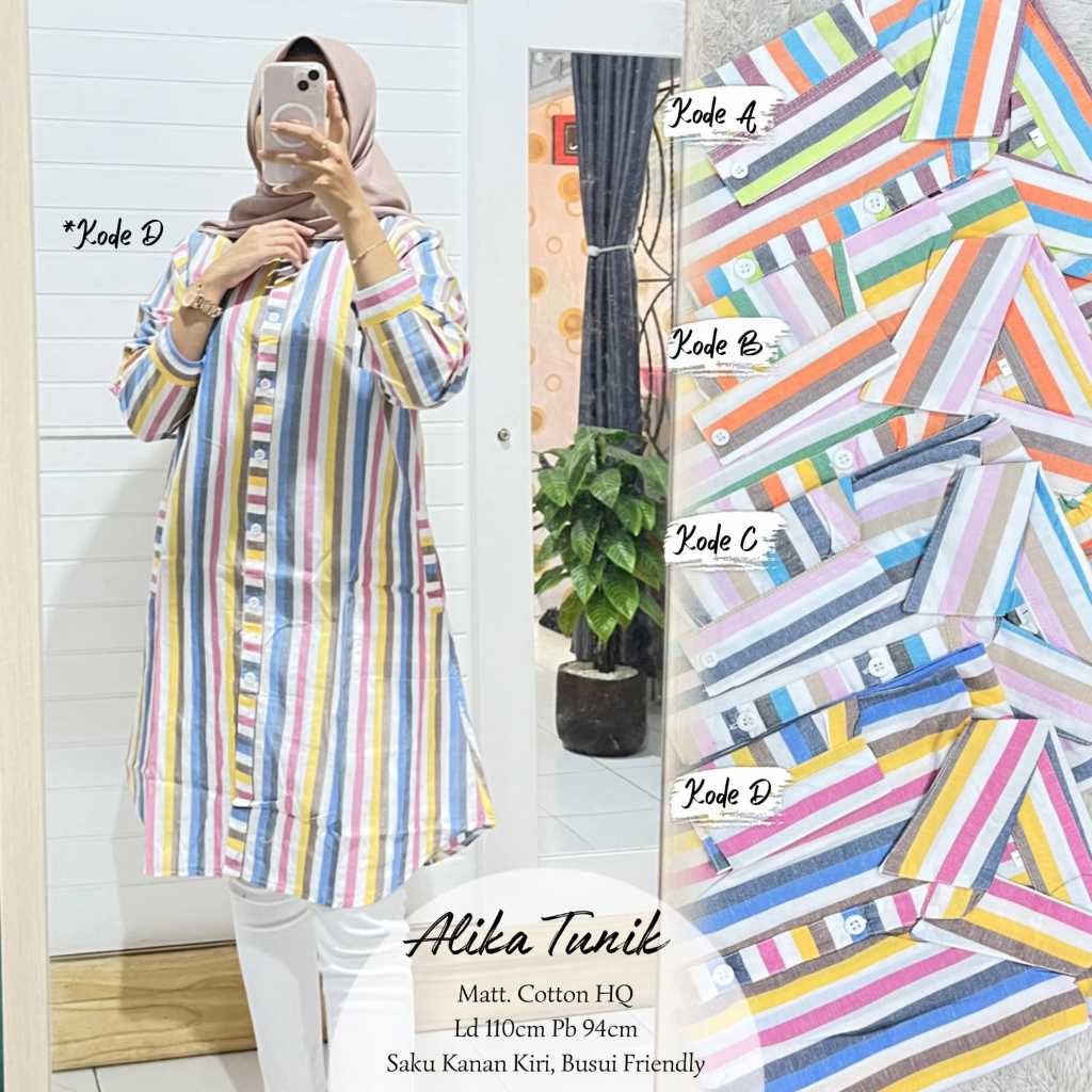 Alika Tunik Atasan Kemeja Wanita Busui Bigsize Jumbo Ld 110 Katun Salur Pastel