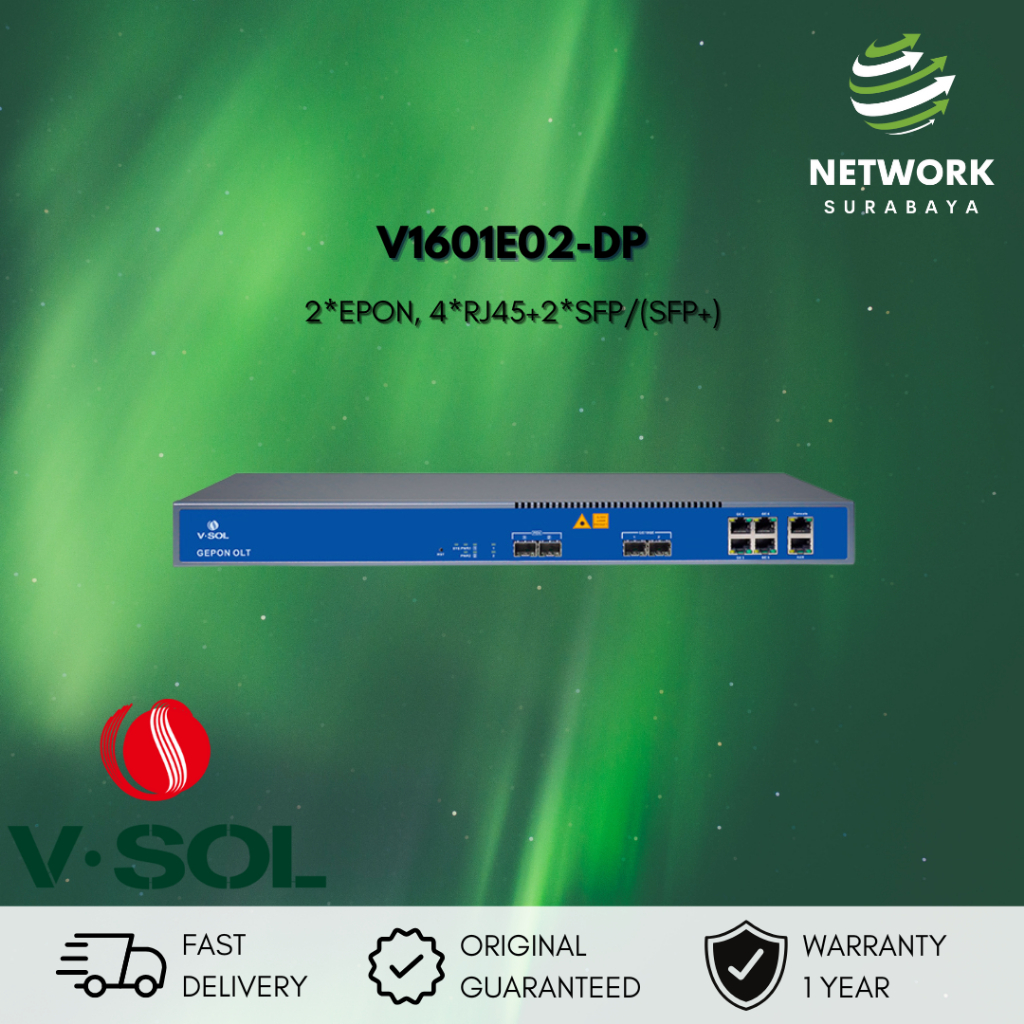 V-SOL V1601E02-DP 2 port EPON L3 OLT VSOL AC+DC DUAL POWER 128 User ONU UPLINK 4GE + 2 SFP / SFP+ 10