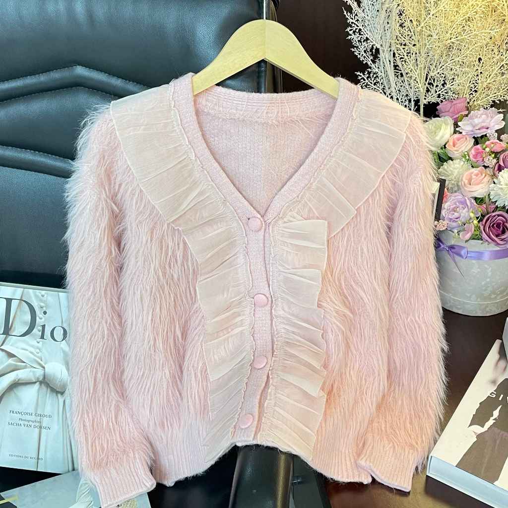 Stella Cardigan Outer Rajut Berbulu Premium Wanita Korea