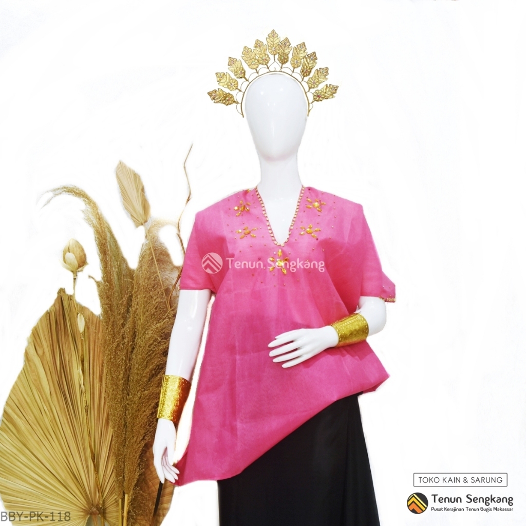 Baju Bodo Berpayet Adat Bugis Asli Lengan Pendek Pink 2 BBY-PK-118