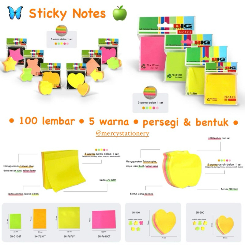 

Sticky Notes Warna BIG Persegi dan Bentuk Note Kertas Memo Tempel Tumpuk