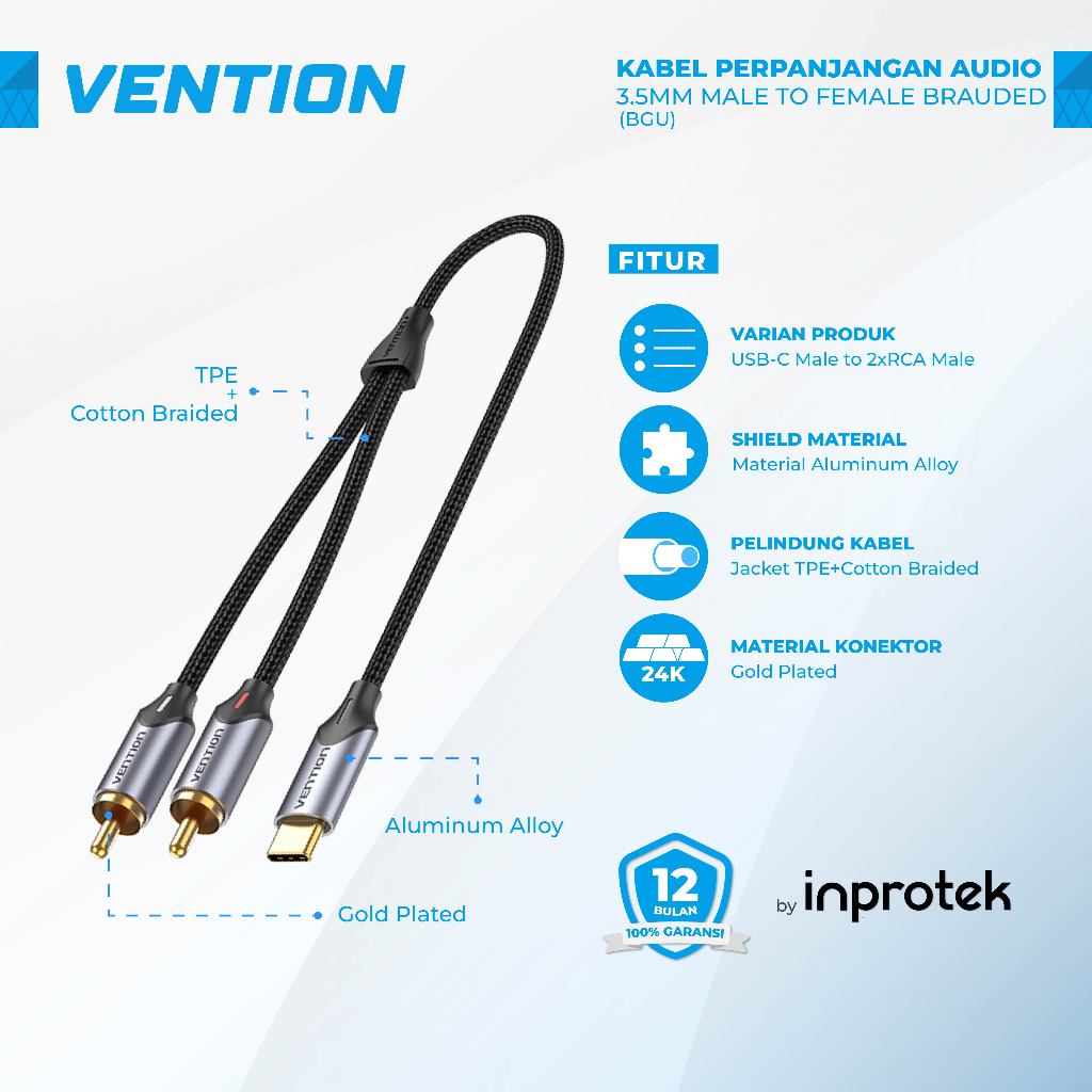 Vention Kabel Audio Type C to RCA for Mixer