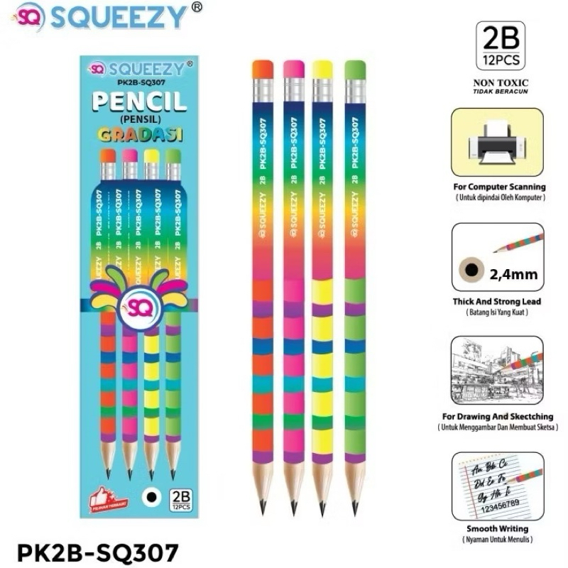 

Pensil 2B Squeezy GRADATION RAINBOW 1 Box isi 12 Pcs / Pencil 2B PK2B