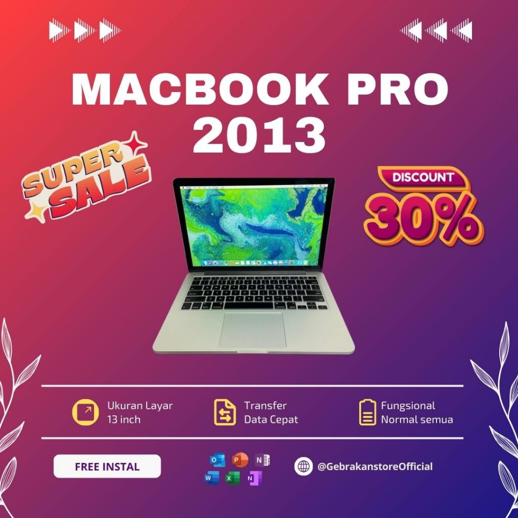 macbook pro retina 2013 Ram 8 GB SSD 128 256 GB 13 inch intel core i5 second original