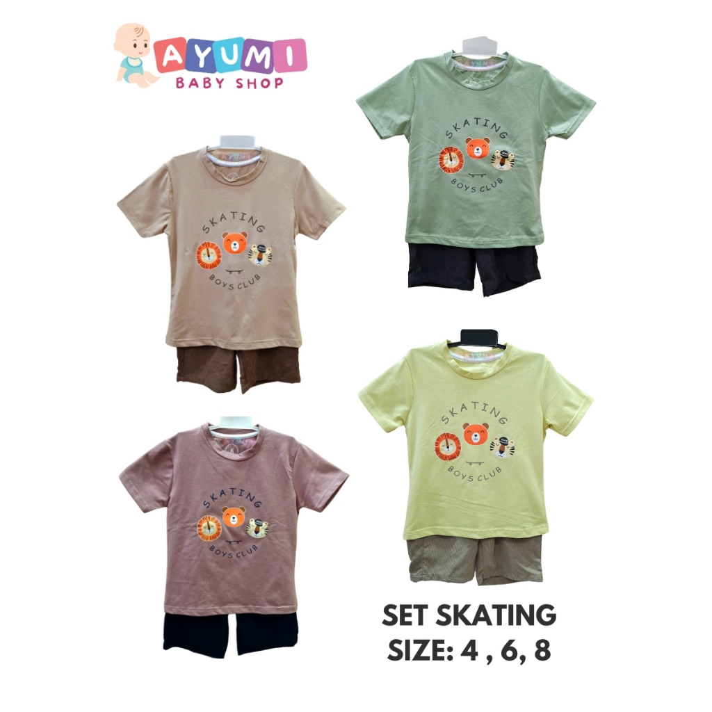[Happy Time] SET SKATING Setelan Kaos Anak Laki-Laki Lengan Pendek dan Celana Pendek MURAH Limited S