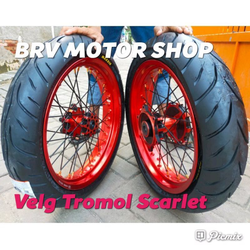 Paket Velg SuperMoto Crf150L Tromol Scarlet  Velg Scarlet Ukuran 300-350-17 Tromol Scarlet Ful Scarl
