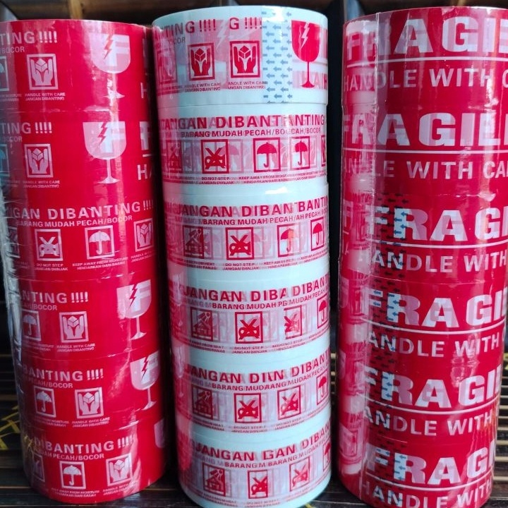 

KI3 LAKBAN FRAGILE 6PCS 48MM X 1YARD LAKBAN JANGAN DIBANTING MERAH PUTIH