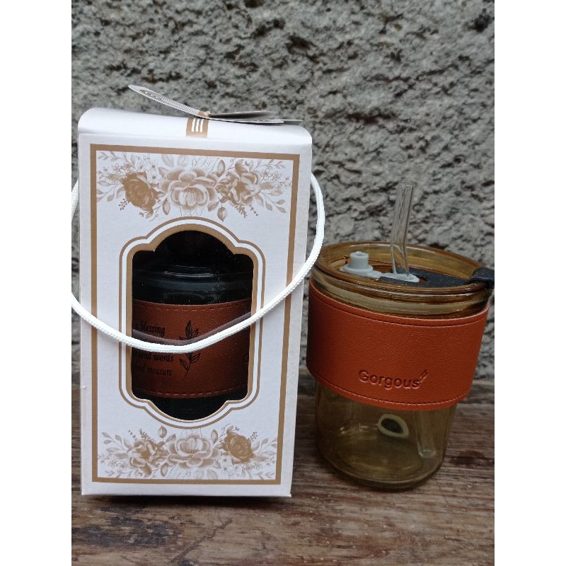 Souvenir Pernikahan Gelas Tumbler Aesthetic Kaca + Sedotan Kemas Box Suvenir Sopenir Sovenir Grosir