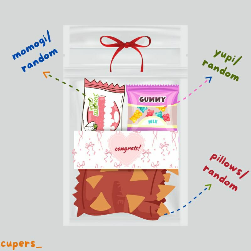 

mini gift snack | souvenir | hampers | hadiah | cemilan | cute | couquete | candy
