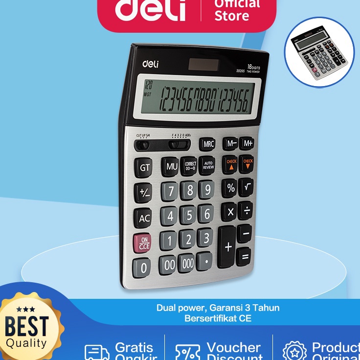 

KI3 Deli Kalkulator 12 Check 16 Dit Garansi 3 Tahun LCD dan tinggi E39265