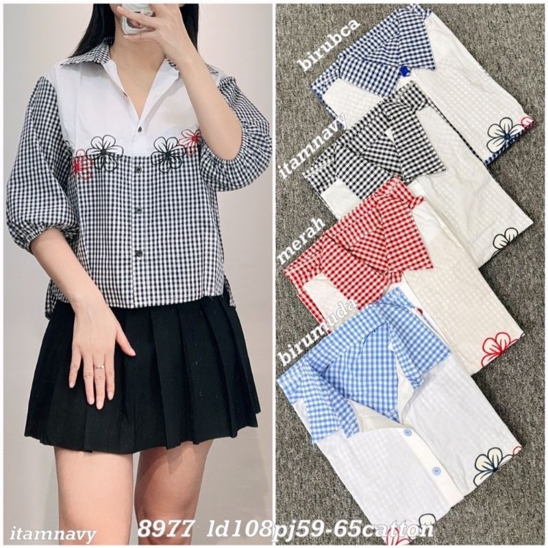 Tizza Shirt - Kemeja Wanita motif kotak bunga Jumbo