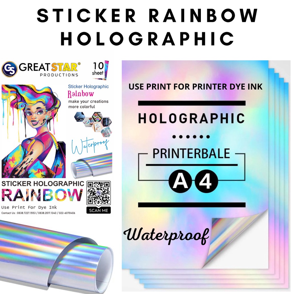 

ART H9M4 STICKER RAINBOW HOLOGRAFIC WATER PROFF A41 LEMBAR