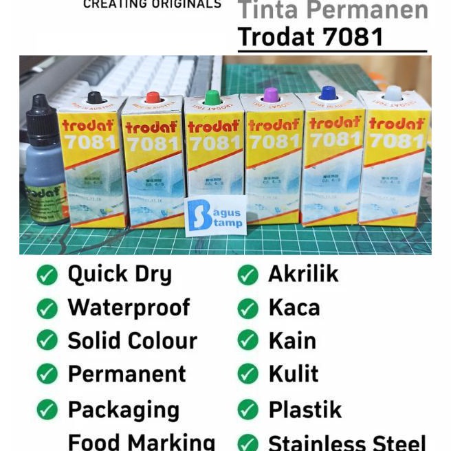 

Sale Tinta untuk plastik kaca keramik PERMANEN Premium Tahan Air TRODAT 7 25ml