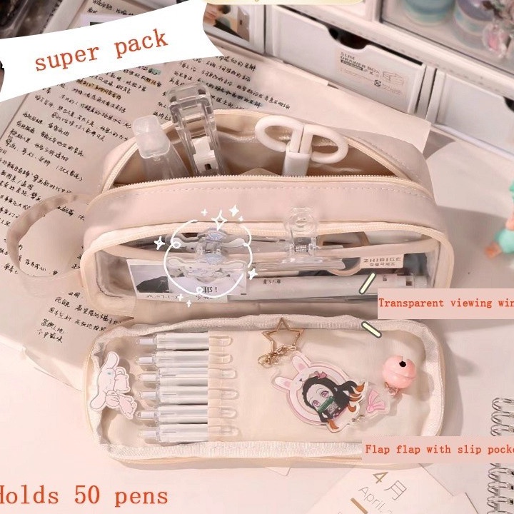 

KI3 INS Pencil Case Large Capacity Pencil Case Simple Japanese Stationery Storage Bag School Office Supplies