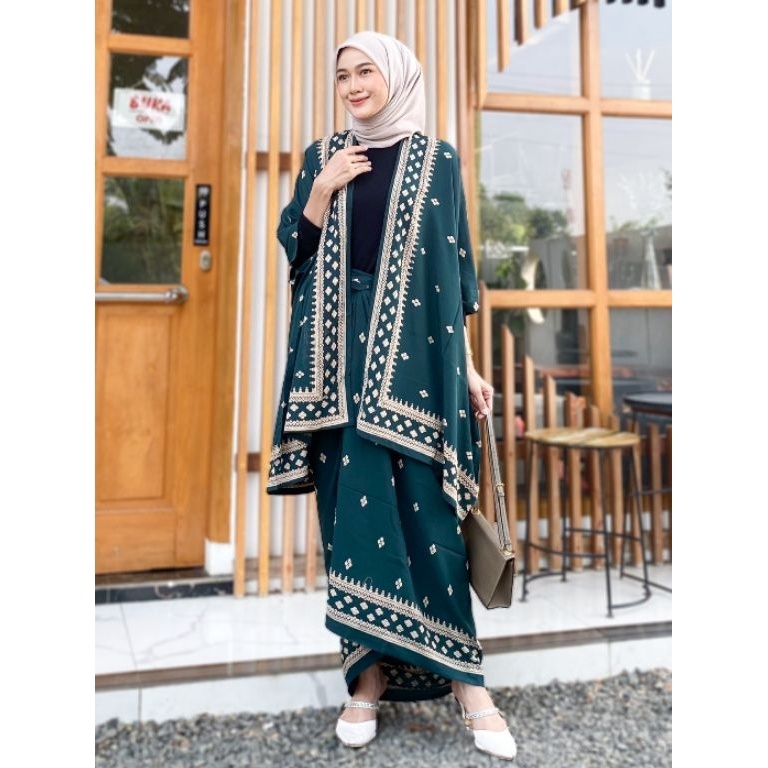 KODE W46K SET KEBAYA MODERN OUTFIT KONDANGAN SIMPEL ONE SET BATIK OUTER ROK LILIT KIMONO WANITA RAYO