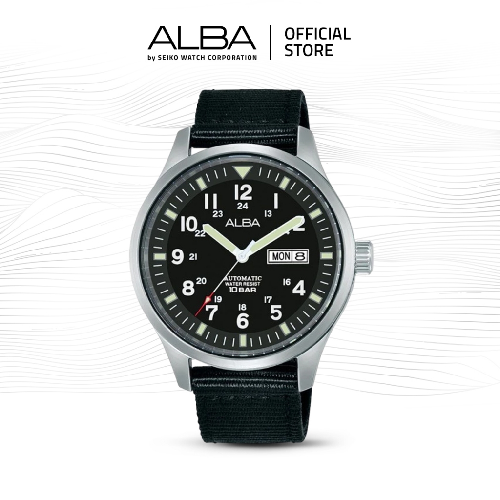 Alba Mechanical Jam Tangan Pria Field AL4223 / AL4223X1 Automatic Black Dial Nylon Strap Watch