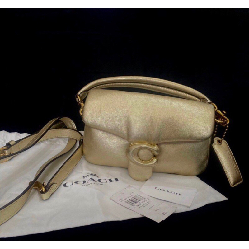 coach tabby pillow 18 metalic gold