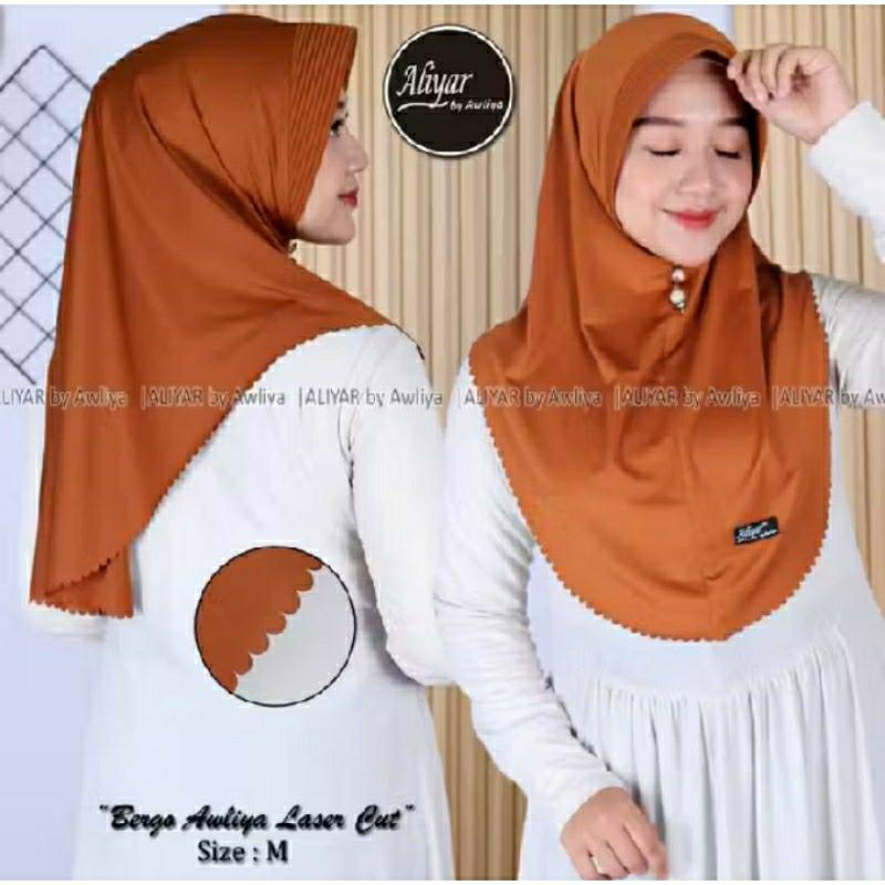 BERGO AWLIYA LASER CUT SIZE M ORIGINAL ALIYAR BY AWLIYA||HIJAB BERGO INSTAN||HIJAB SPORT||HIJAB AWLI