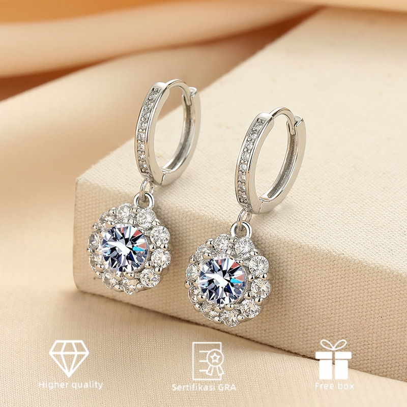 Anting Moissanite Anting perak asli Anting Permata Anting Berlian Anting Wanita Temperamen Elegan Gr