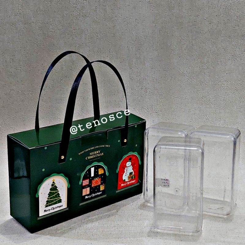 

5pcs Kotak Dus Box Tas Hampers Tenteng Kue Kering 3 Toples 350gr Hartop 901 Natal Merry Kado Parcel Christmas Santa Triple 350gr Green Merry