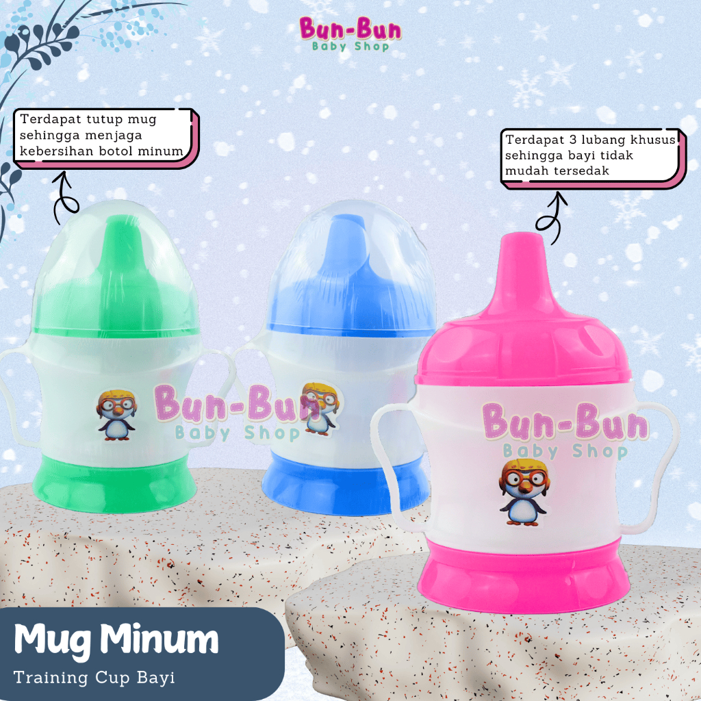 Baby Cup Gelas Mug Minum Bayi Pinguin Plus tutup Cangkir Anak Motif Lucu Gelas Cucup Pinguin Plastik