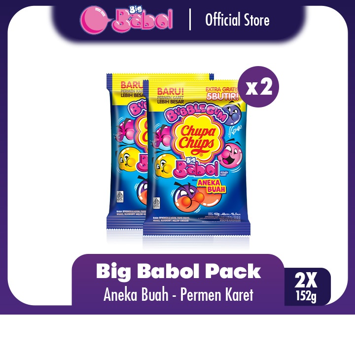 

Chupa Chups Big Babol Assorted 152g - Permen Karet Rasa Aneka Buah (2 Packs)