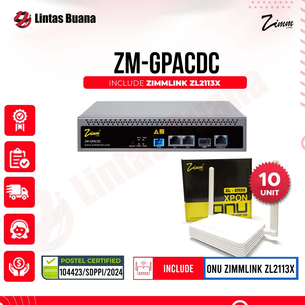 PAKET ZIMMLINK GPON OLT ZM-GPACDC 1 Port PON include ONT ZIMMLINK XPON ZL2113X