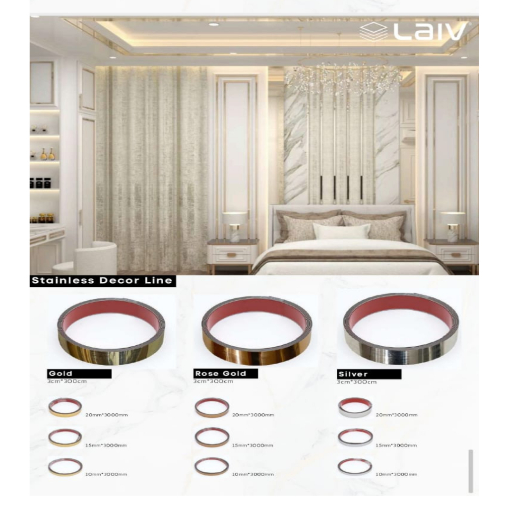 STAINLESS DECOR LINE-LIST PLAT GOLD-LIST MIROR-LIST STENLEES STEEL-DEKORASI LINES MIROR