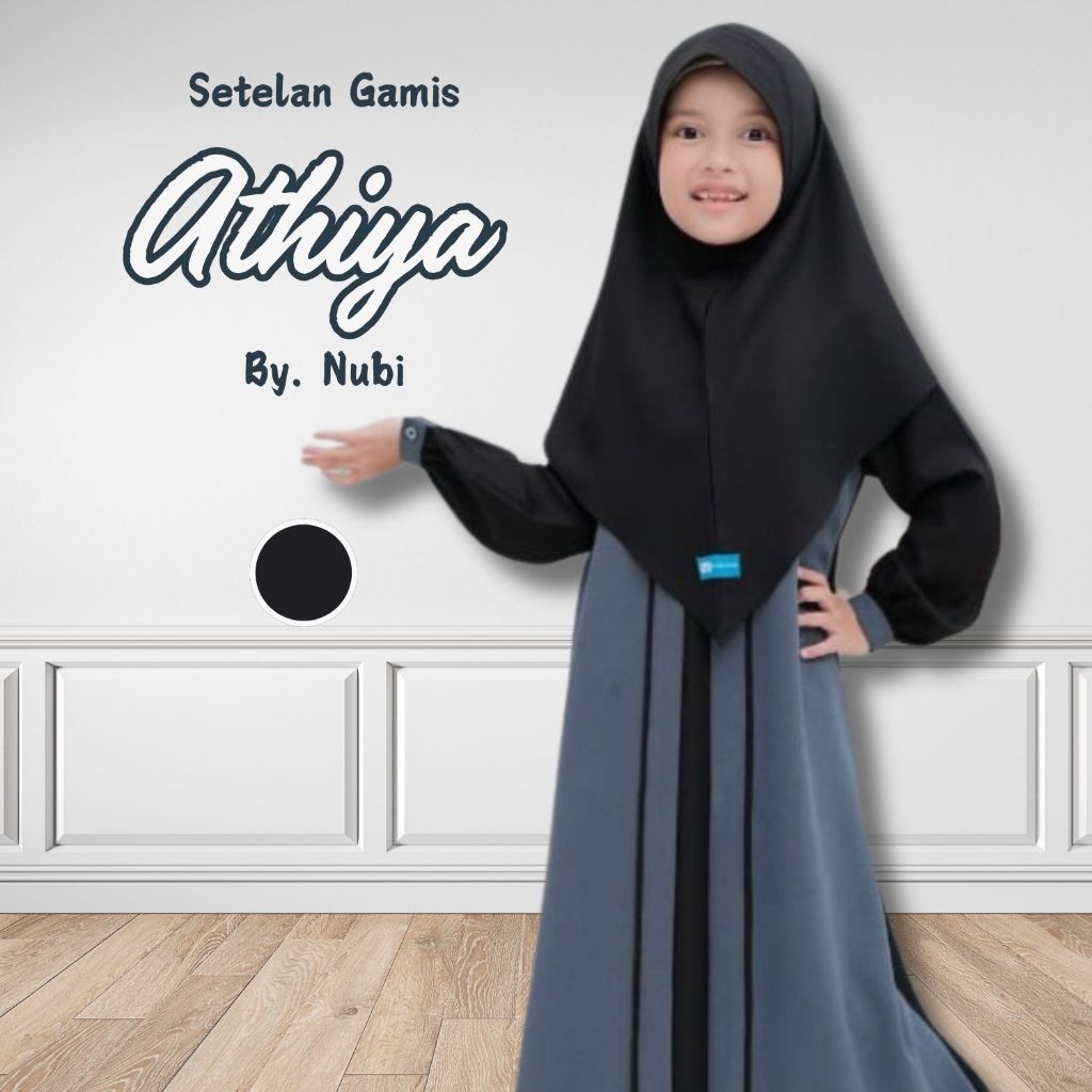 GAMIS JILBAB  HITAM SETELAN ATHIYA BAJU MUSLIM ANAK PEREMPUAN REMAJA ORI NUBI NUBINTANG