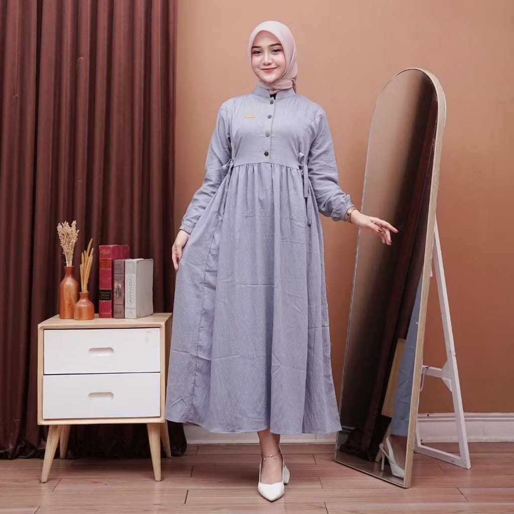 SHERILA DRESS - DRESS WANITA BAHAN KATUN MICRO - DRESS WANITA MUSLIM TALI PINGGANG