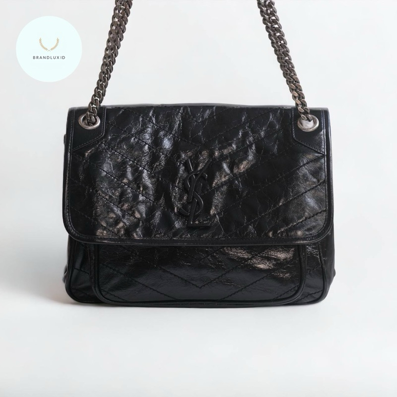 Saint Laurent YSL Niki Medium Shoulder Bag in Black Rhw