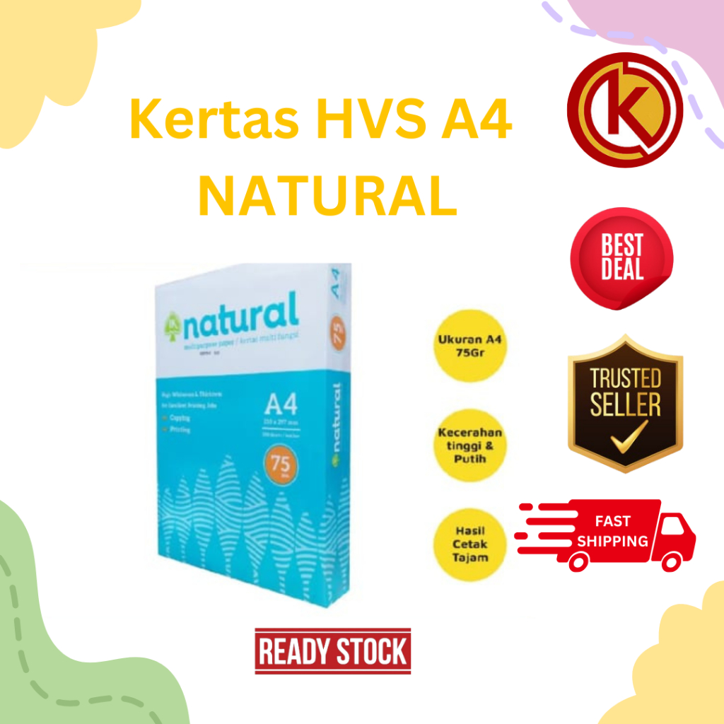 

Kertas HVS/Print/Fotocopy Natural A4 75 Gram (1 Rim) MURAH