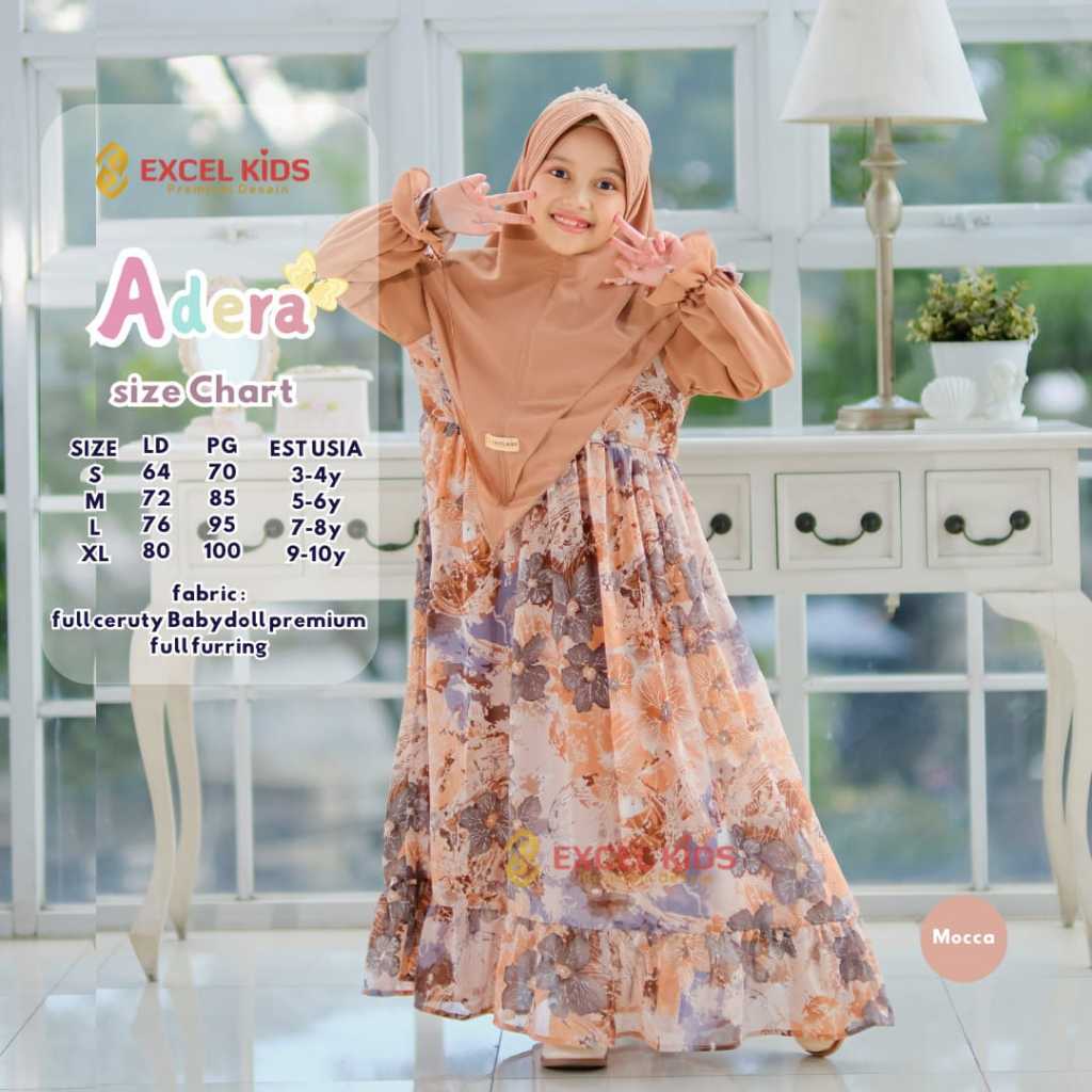 ADERA EXCEL KIDS ARUMI VICHI ASOKA CIMOY  KALEA GAMIS ANAK SET JILBAB BAJU MUSLIM ANAK PEREMPUAN