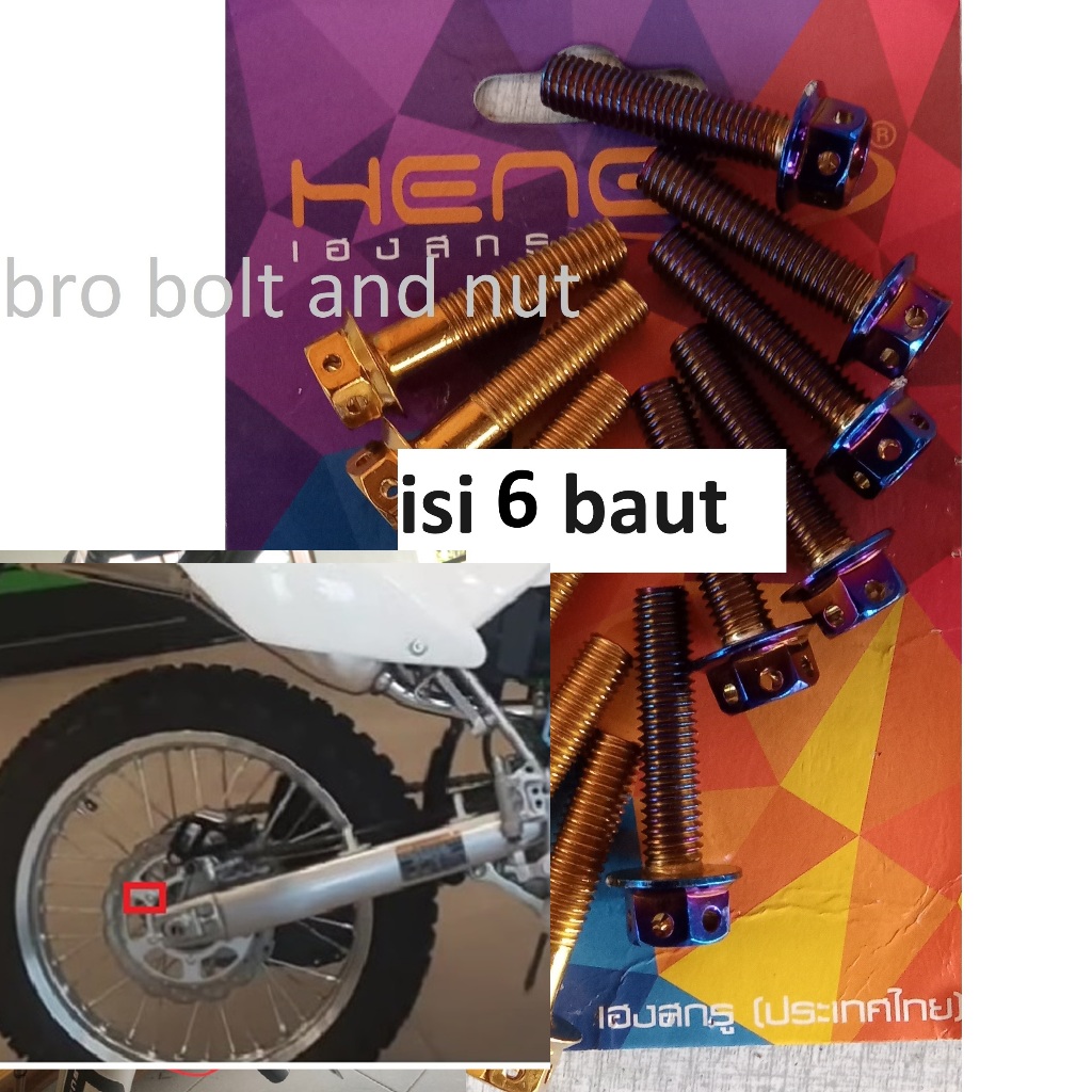 Baut Probolt Stenliss Gear Belakang Klx 250 Original Heng Thailand isi 6
