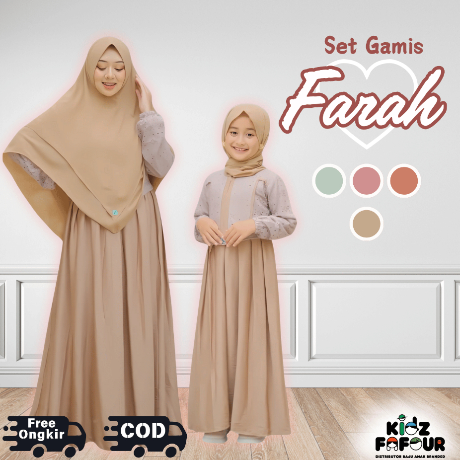 GAMIS FARAH ORI A2KIDS BAJU MUSLIM BROKAT ANAK REMAJA WANITA DEWASA