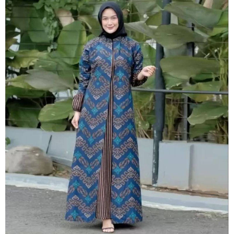gamis batik kombinasi polos