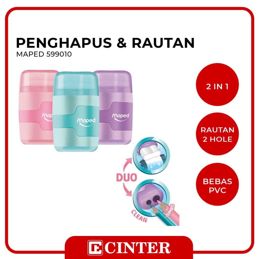 

MAPED - PERUNCING + PENGHAPUS / RAUTAN / SHARPENER ERASER CONNECT PASTEL 2 HOLE DISPLAY 492311