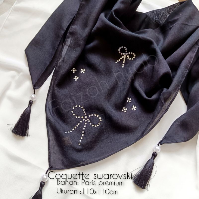 Kerudung Hijab Segi empat Coquette Swarovski ori Jilbab Manik Manik Segi Empat