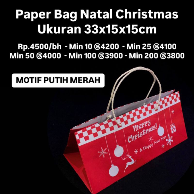 

Paper Bag 33x15x15cm Kraft Merah Motif Natal Christmas