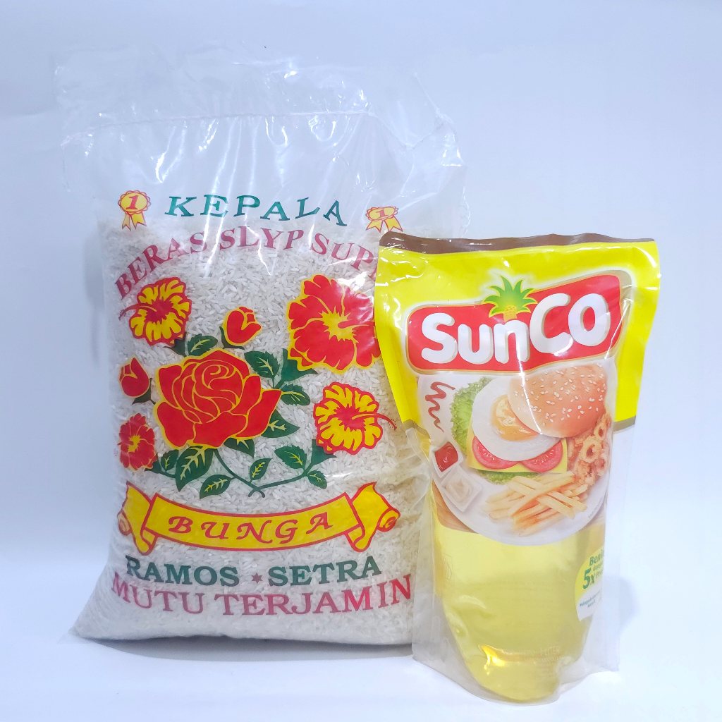 

Sembako Beras Bunga 5kg dan Sunco 1 Liter