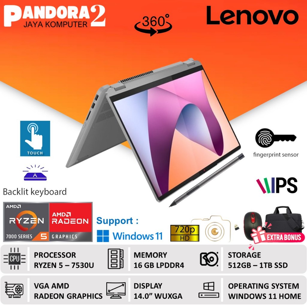 LENOVO Ideapad Flex 5 14 2IN1 RYZEN 5 7530U 16GB 1TB SSD WUXGA IPS Win11