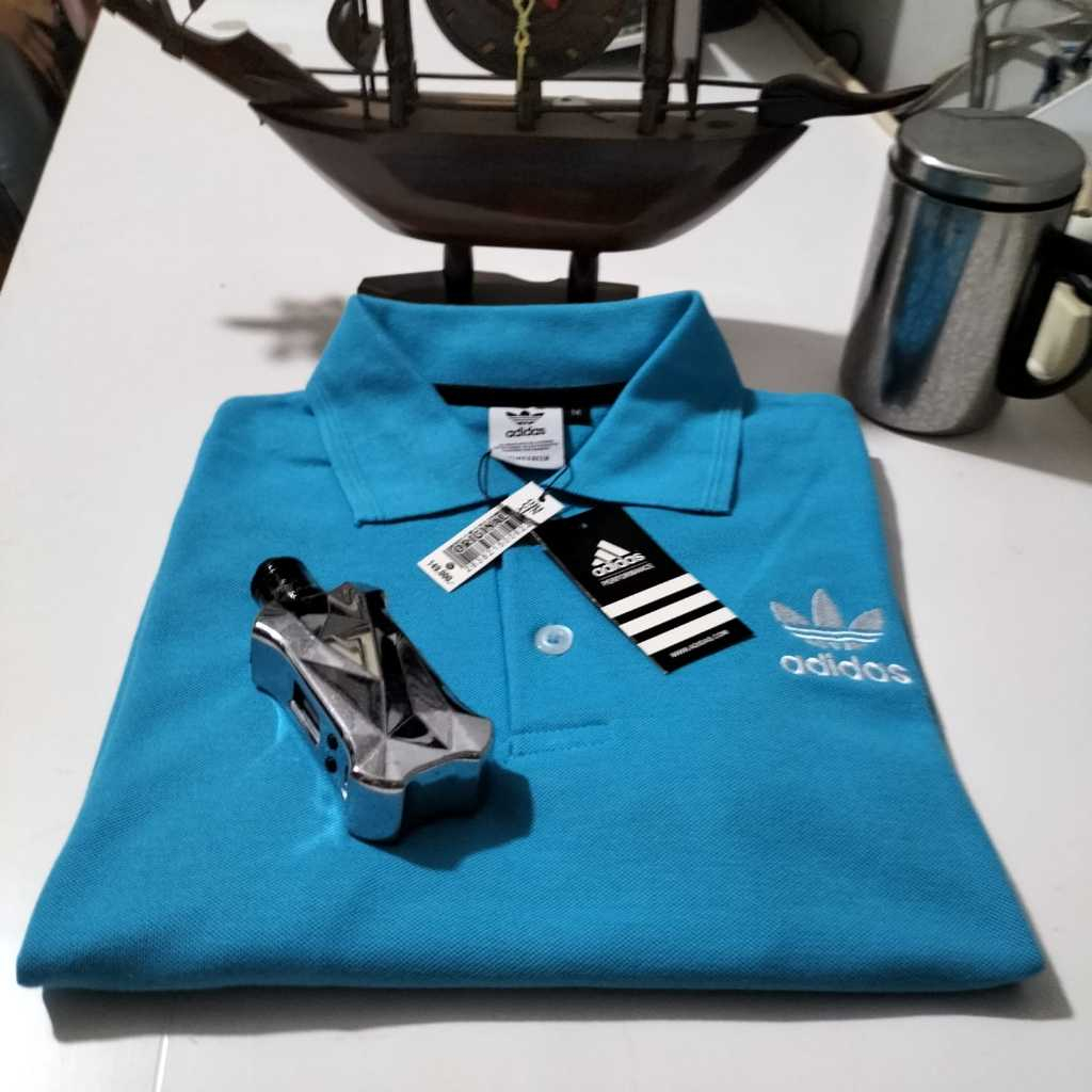 kaos berkerah biru import pria dewasa-t-shirt polo adidas premium-