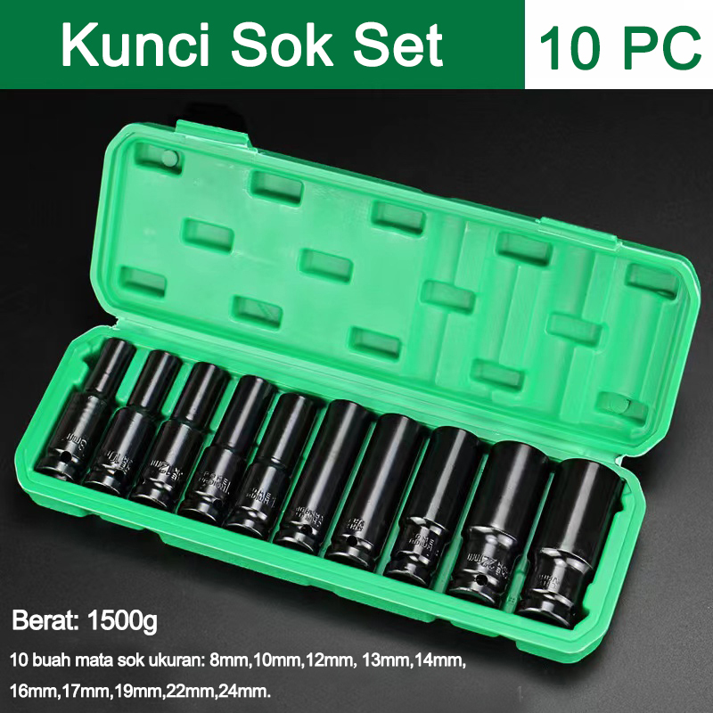 Shock Panjang 1/2" 8-24MM Kunci Sok Set Mata Kunci Impact 10PCS Kunci Shock