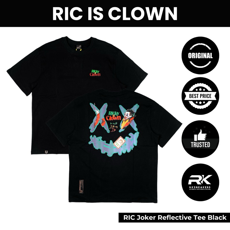 Ricky Is Clown Joker Reflective Tee Black 100% Authentic