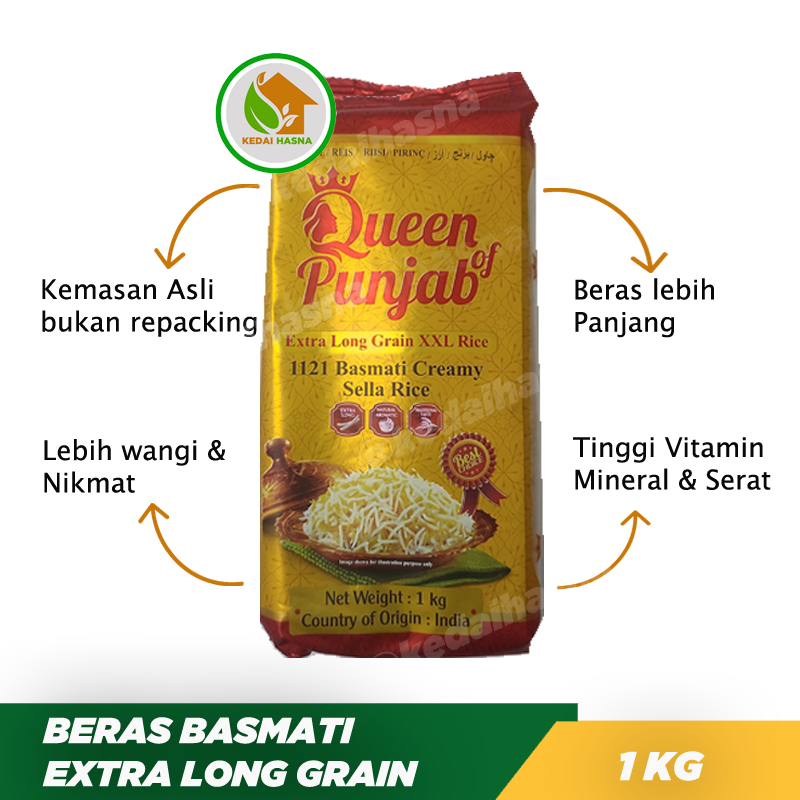 

Beras Basmati 1Kg Queen Punjab - Kemasan Asli (bukan re-packing)