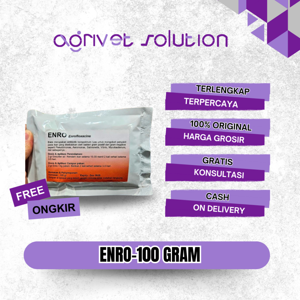 Enro 100 gram - Obat untuk Ikan Sakit Apapun - Enrofloxacin 100 gram