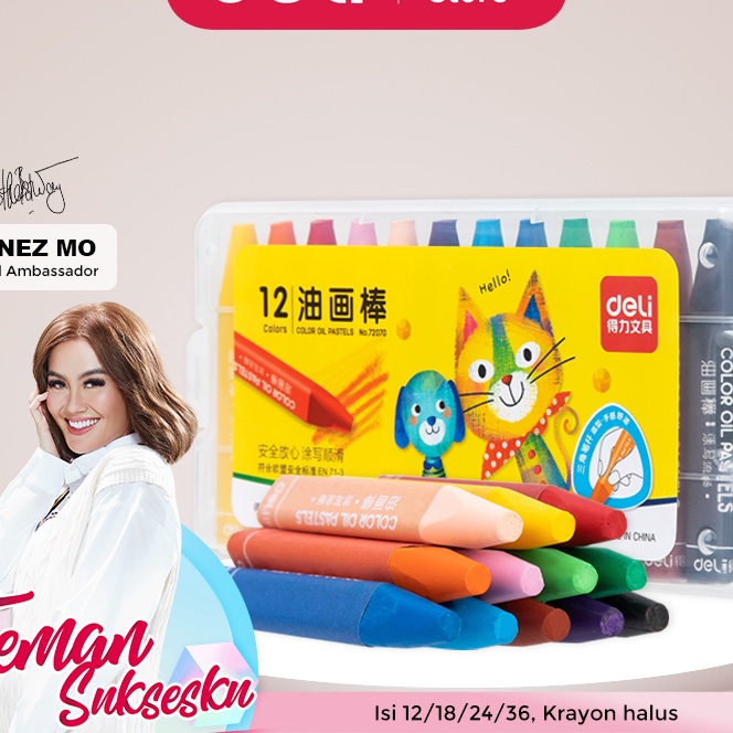

KI3 Deli Krayon Sekolah 12 Warna Cerah bentuk segita ergonomis tangan bersih 727