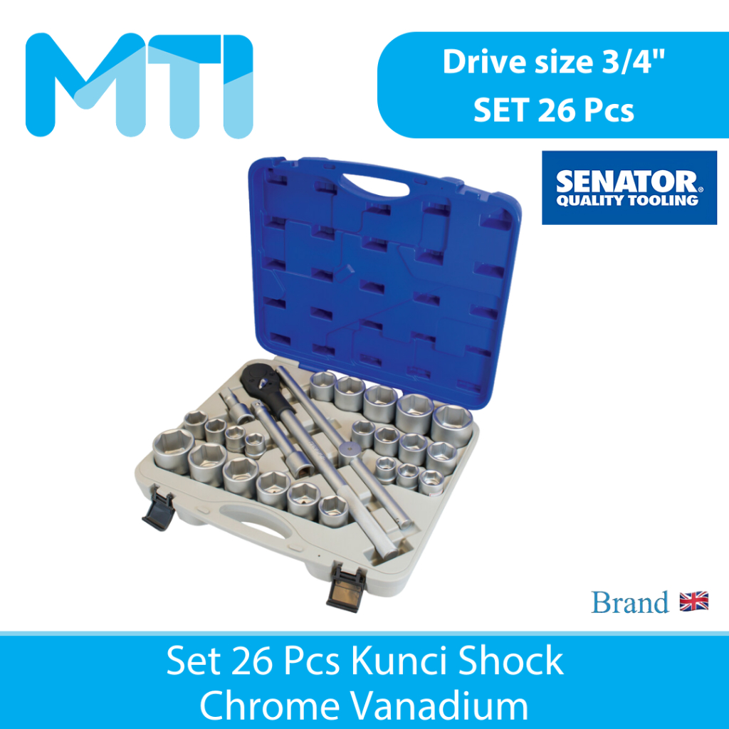 SENATOR Kunci Shock Set 26pcs Drive Socket 3/4in Socket 22-50mm dan 7/8-2 inch